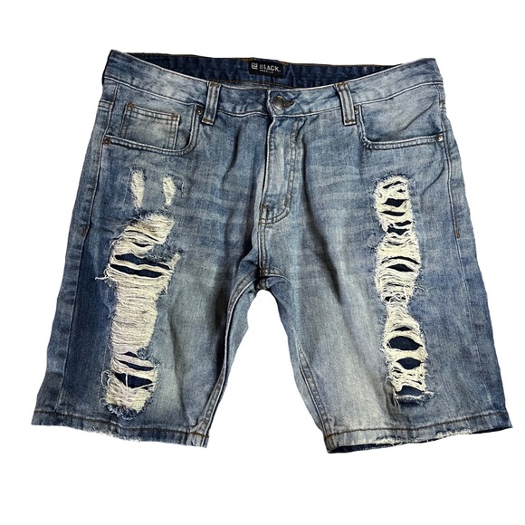 Ripped Grunge Y2K Blue Jean Shorts Men’s Size 36 Waist Rue21 Black Brand NWOT - Picture 6 of 7